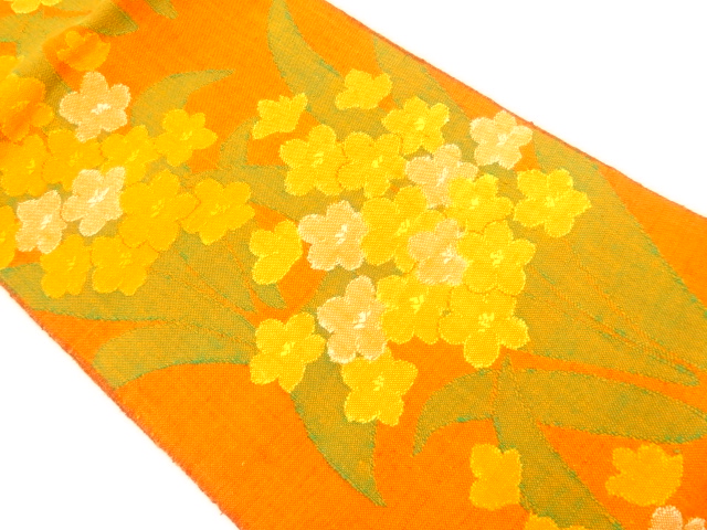 ys6462484; 手織り真綿紬抽象絣模様織出し名古屋帯 :ys6462484:kimono